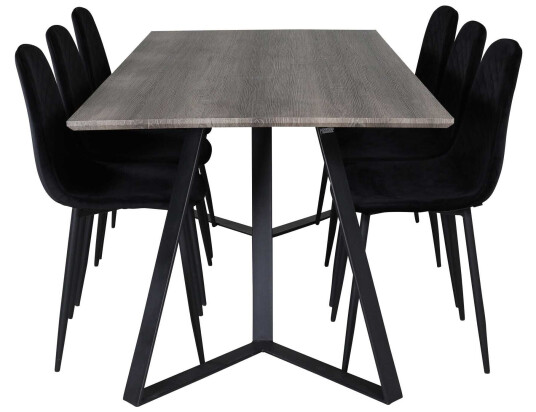 Venture Design Marina & Polar spisegruppe Grå/svart 6 st stoler & bord 180 x 90 cm