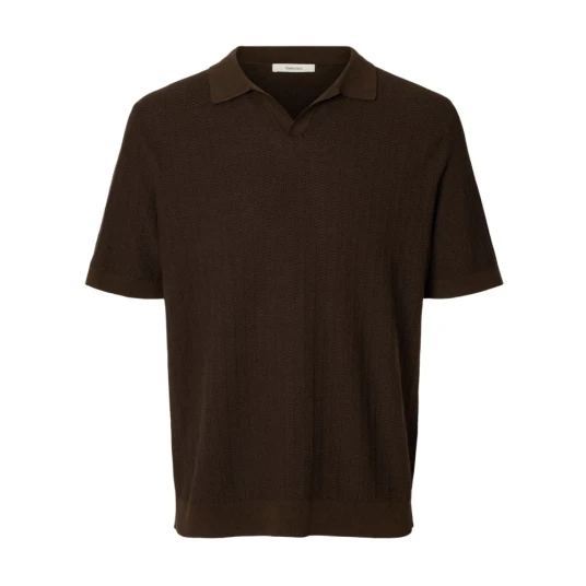 Selected Slhmattis Ss Linen Blend Struc Polo Noos Brown S
