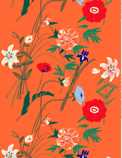 Marimekko Puutarhakutsut bomullsstoff Oransje