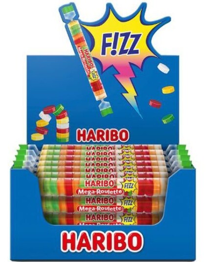 40 stk Haribo Mega Roulette Sour   Vingummi med Sur Fruktsmak   Hel Eske 1,8 kg