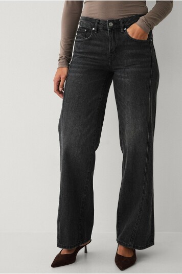 Gina Tricot Jeans Low Wide Front Seam Svart