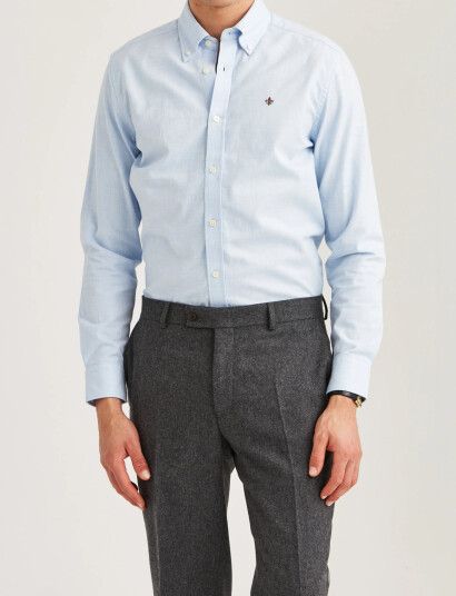 Morris Watts Flannel Shirt-Slim Fit - Blue - XXL