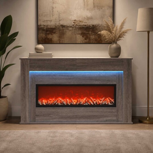 vidaXL Peis med LED-stripe Grå Sonoma 130 x 20 x 69,5 cm