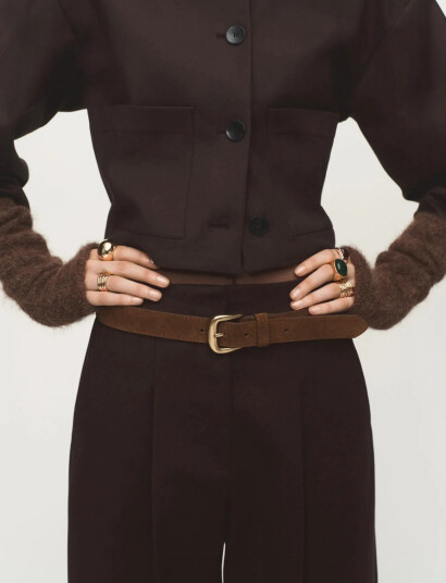 Mango Cropped Jacket With Pockets   Brown   L