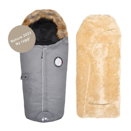 Vognpose Easygrow Nature Grey Solid + Lammeskinn til vogn Natur