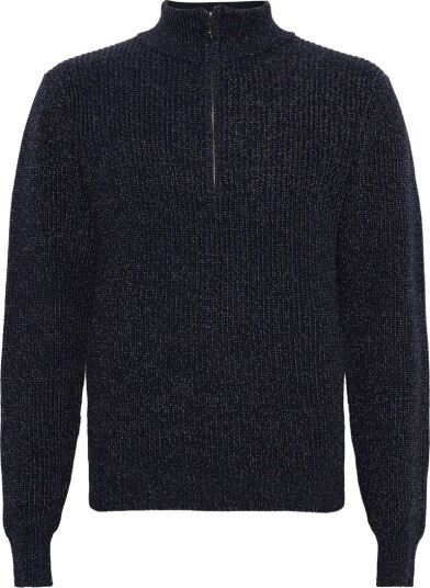 Grunt Genser m. Glidelås Strikk Grønntone Navy Melert Grunt 10 år 140 Genser Blå