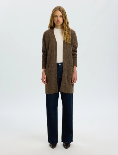 Selected Slwlulu New Ls Knit Long Cardigan B Noos Brown M