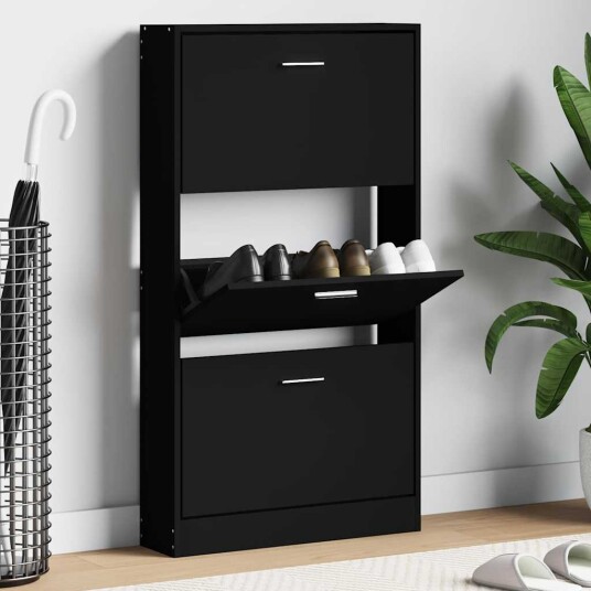 vidaXL Skoskap svart 59x17x108 cm konstruert tre