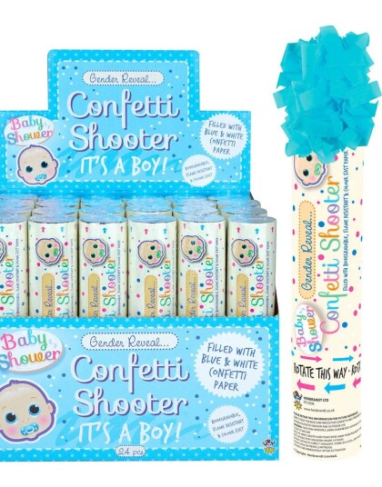 24 stk Gender Reveal Liten Konfettikanon Gutt 20 cm Hel Eske