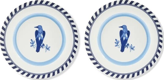 POLSPOTTEN Plates Bird Patterned Set 2 Navy Ø27X H2.4CM POLSPOTTEN Plates Bird Patterned Set 2 Navy Ø27X H2.4CM