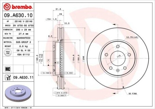 BREMBO 09.A630.10 Bremseskive