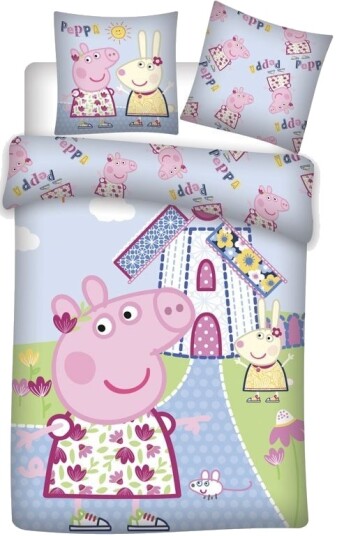 Licens Peppa Gris sengetøy 100% bomull Junior sengetøy 100x140 cm Peppa Gris og Karina Kanin
