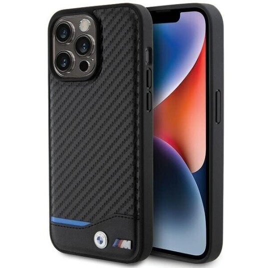 BMW Mobildeksel i Lær Carbon for iPhone 15 Pro Max - Svart