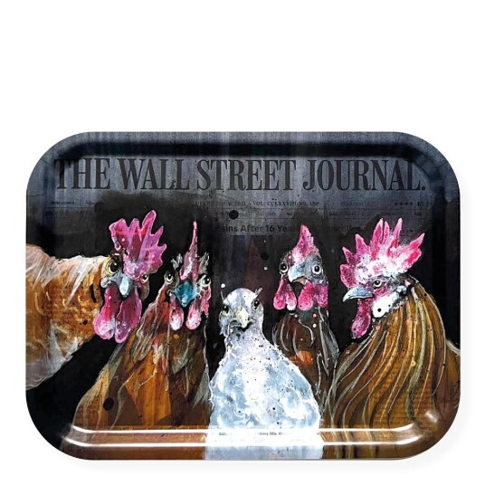 Lisa Törner Art  Bordbrikke Roosters of Wall Street 33x43 cm svart