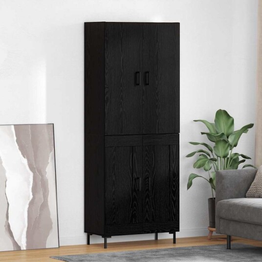  Høyskap Veggmontert Svart Eik 69,5 x 34 x 180 cm Konstruert tre
