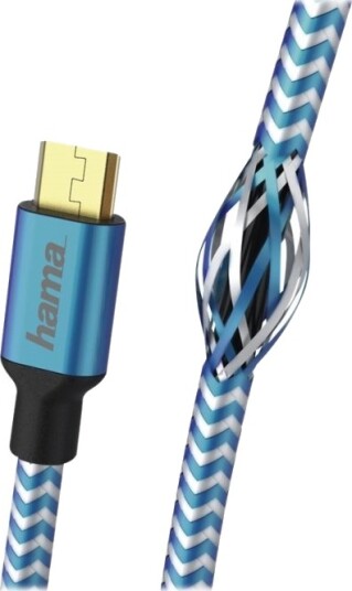 Hama "Reflective"   Usb Kabel   Micro Usb Type B Hann Til Usb Hann   Usb 2.0   1.5 M   Blå