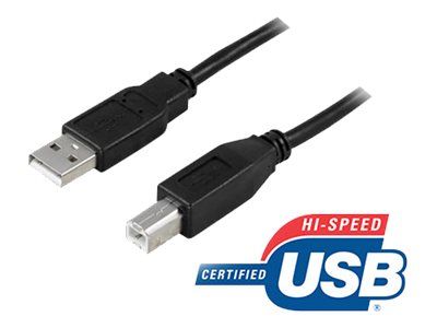 Deltaco USB 2.0 A-B Kabel 1m Svart – Høyhastighets Dataoverføring 480 Mbit/s