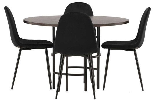Venture Design Copenhagen & Polar spisegruppe Svart/mokka 4 stoler & bord 115 cm