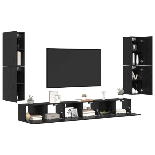TV benksett 5 pcs Svart eik Konstruert tre TV benksett 5 pcs Svart eik Konstruert tre