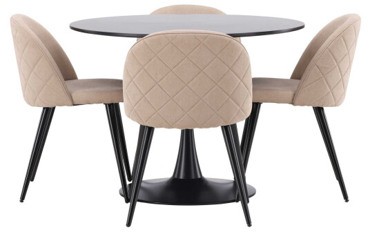 Venture Design Glade & Velvet spisegruppe Beige/svart 4 stoler & bord 100 cm
