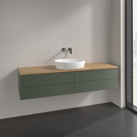 Villeroy & Boch Antao Servantskap med 4 skuffer 160x50x36 cm u/lys Grønn Matt/Eik Villeroy & Boch Antao Servantskap med 4 skuffer 160x50x36 cm u/lys Grønn Matt/Eik