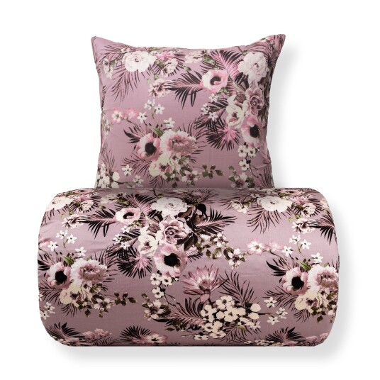 Borg Living Sengetøy 150x210 cm - Vendbart design i 100% bomullssateng - Flowers & Dots lavendel - Sengesett fra By Night