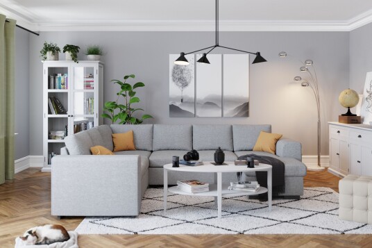 Link 5 seters Vendbar U formet Hjørnesofa med Divan i Stoff Lys grå