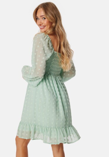 BUBBLEROOM Dobby Dot Rushed Dress Light green S