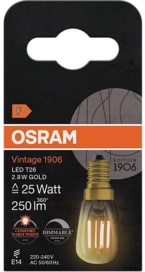 Osram led lyspære e14 t26 25 250lm gold dimbar varmere Osram led lyspære e14 t26 25 250lm gold dimbar varmere