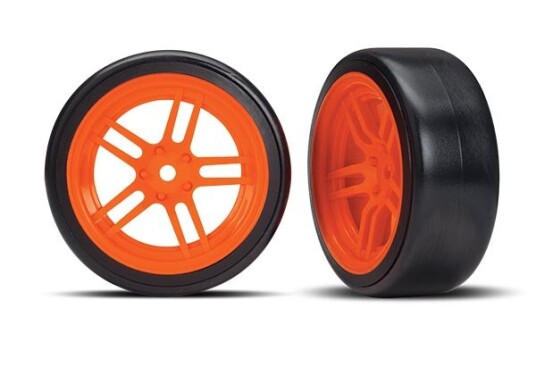 Traxxas 8376A Tires & Wheels Drift 1.9" on Orange Split-spoke Fr
