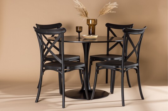 Venture Home Glade Matgruppe 100 cm Rund med 4 Crosett stoler Sort