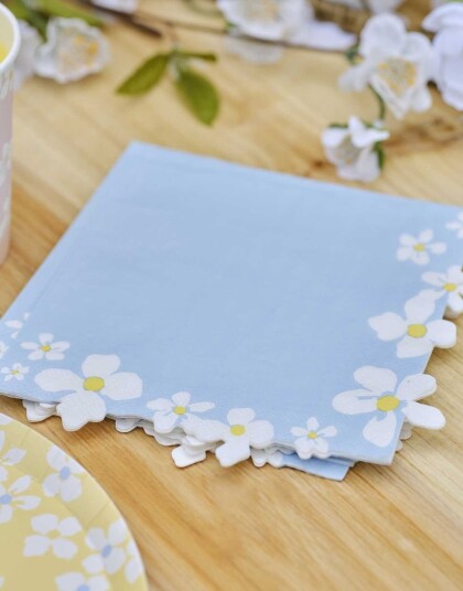 Ginger Ray 16 stk Lys Blå Servietter med Blomsterkant 33x33 cm Hello Spring SP 617
