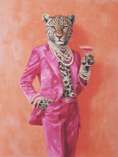 Plakat   Leopard i Rosa Drakt