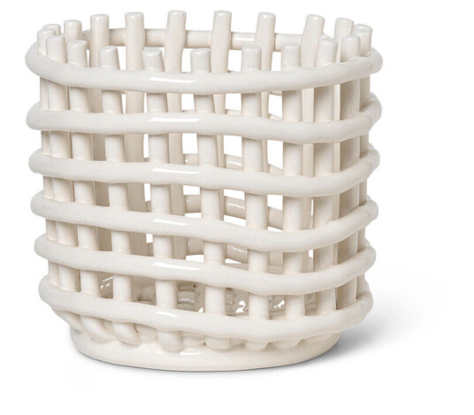 ferm LIVING Ceramic flettet kurv Ø16 cm Off white ferm LIVING Ceramic flettet kurv Ø16 cm Off white