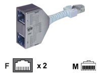 BTR Cable Sharing Adapter pnp 1 - Telefonfordeler - RJ-45 (hunn) til RJ-45 (hann) - 8.9 cm - grå (en pakke 2)