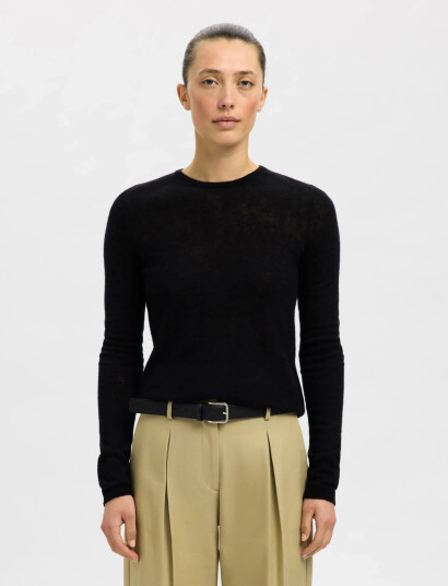 Selected Slfshirley Ls Knit O Neck   Black   S