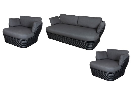 Cane-line Basket sofagruppe 2-seter sofa & 2 lenestoler Svart med grå pute