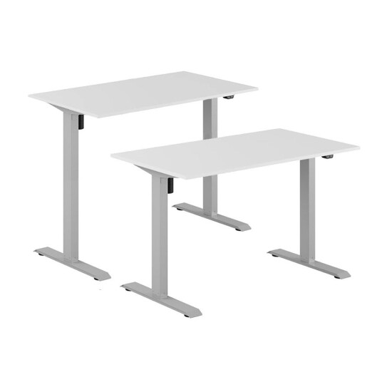 Design Studio Høydejusterbart Elektrisk Skrivebord, Grå Stativ, Hvit Bordplate, 10 Størrelser
