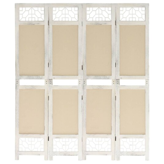 vidaXL Romdeler med 4 paneler kremhvit 140x165 cm stoff