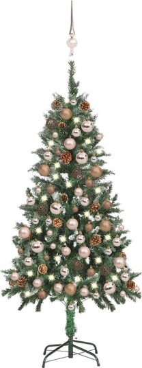 vidaXL Kunstig juletre med LED og kulesett og kongler 150 cm