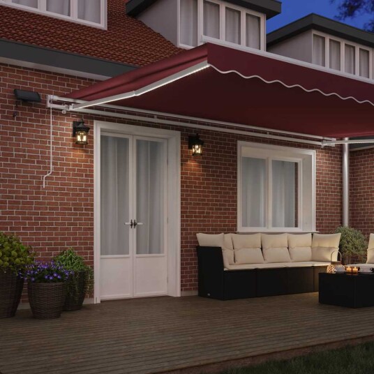  Manuell uttrekkbar markise med LED burgunder 500x300 cm