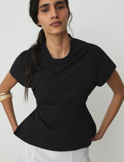 Laagam Raven Black Asymmetric Blouse - Black - L/40