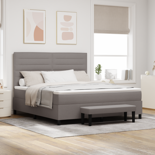 Box Spring Seng med Madrass & Benk Taupe 180x200 cm Stoff