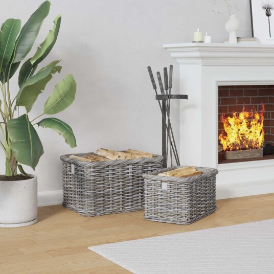 Vedkurv 2 pcs Grå Lacak Rattan
