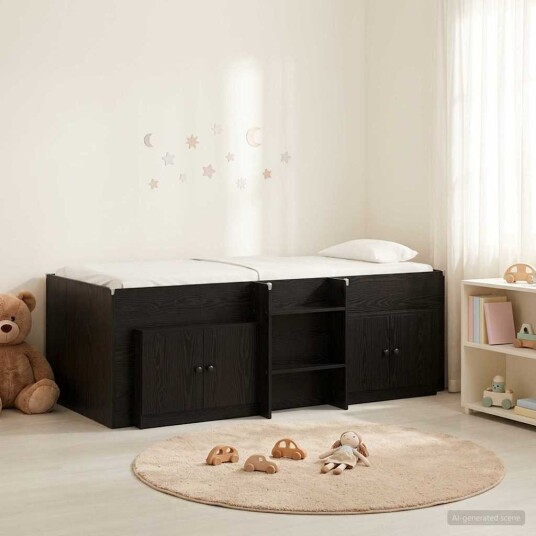 Loft Seng Ramme med Skap med lagring 3 pcs Svart Konstruert tre Loft Seng Ramme med Skap med lagring 3 pcs Svart Konstruert tre