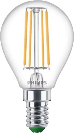 Philips Ultra Efficient Led Filamentlyspære Form: P45 Klar Finish E14 1.2 W Ekvivalent 25 W Klasse A Varmt Hvitt Lys 2700 K Philips Ultra Efficient Led Filamentlyspære Form: P45 Klar Finish E14 1.2 W Ekvivalent 25 W Klasse A Varmt Hvitt Lys 2700 K