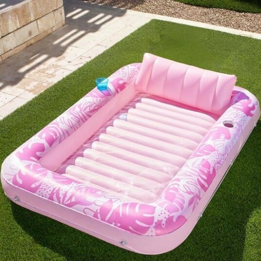 Solseng Solingseng Solbasseng Lounge solseng   Oppblåsbar solseng for bassenget   Voksen svømmering med pute   180x120 cm   rosa