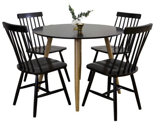 Venture Design Plaza & Lönneberga spisegruppe Svart/svart 4 st stoler & bord 100 cm