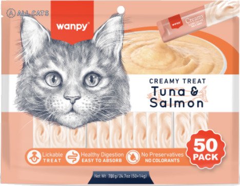 Wanpy Cat 50 Pack Creamy Lickable Treat Tuna & Salmon 700 g 50x14 g 700 g 50x14 g