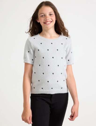 Lindex T Shirt Knitted Featheryarn Grey 134/140 Lindex T Shirt Knitted Featheryarn Grey 134/140